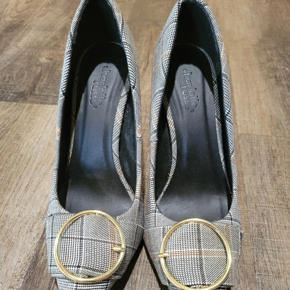 Charlotte Russe Plaid Women's Heels with Gold Accent
